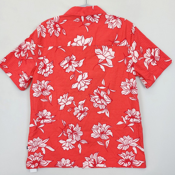 Gap Hawaiian Seersucker Button Up Shirt Floral Cotton Men M White Red Travel - Picture 2 of 12